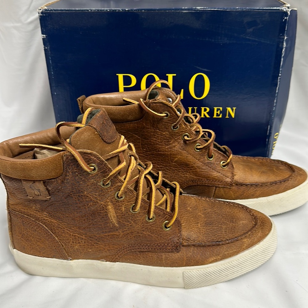 Polo Ralph Lauren Men’s TEDD High Top Leather Sneaker Brown Size 9.5